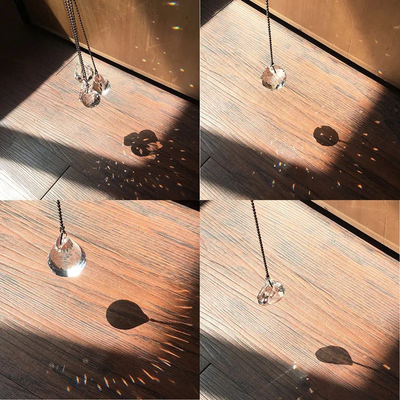 H&D 4Pcs Crystal Prisms Charm Pendant Ceiling Fan Pull Chain Extender with Ball Chain Connector Home Wedding Decor