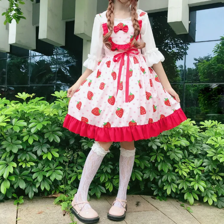 

sweet lolita dress cute bowknot lace printing kawaii girl victorian dress tea party princess lolita jsk gothic lolita loli cos