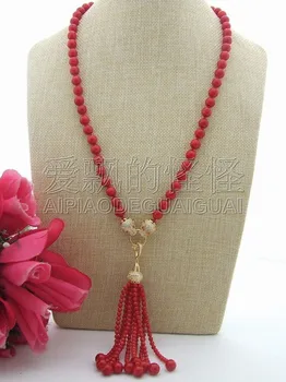

N042707 25'' Round Coral CZ Pendant Necklace