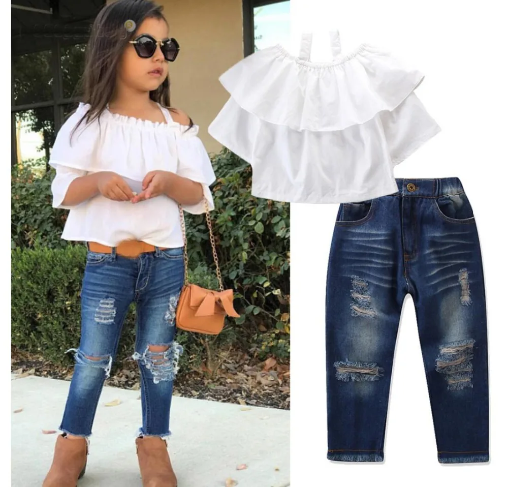 5sets/lot Toddler Girl clothing sets kids clothes ruffles (shirt +pants