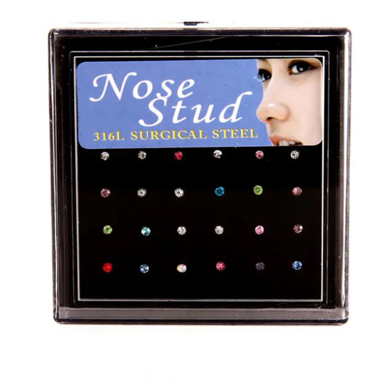

24pcs Nose Ring Fashion Body Jewelry Nose Stud Stainless Surgical Steel Nose Piercing Crystal Jewelry Stud Drop Shipping