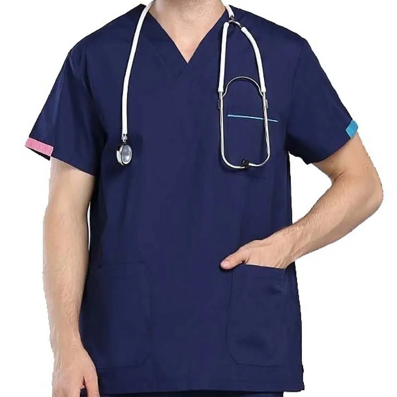 [TOP] Men's Fashion Short Sleeve Scrubs Tops V Neck  Contrasting Color Design Nursing Uniforms,medical uniforms