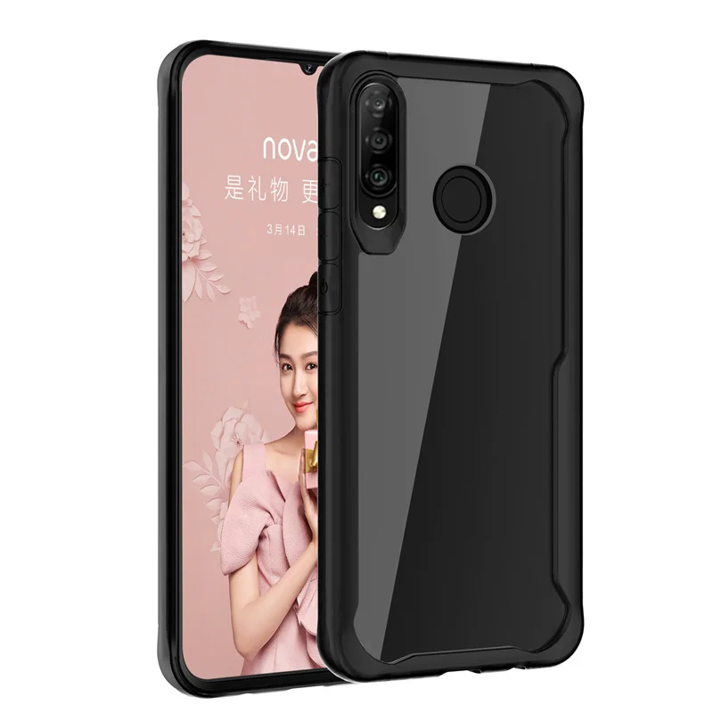 

For Huawei P30 Lite Case Soft Silicone+Transparent PC Armor Protect Back cover Case for Huawei Nova 4E Cover Phone shell Capa