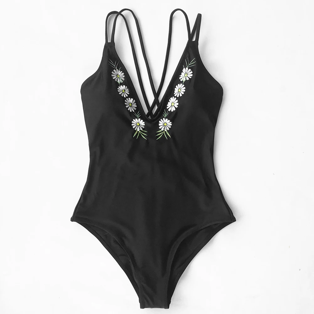 Cupshe Lucky Star Embroidery One piece Swimsuit Bikini Push Up Bathing