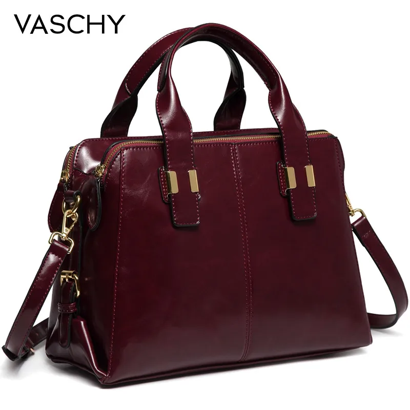 

VASCHY Faux Patent Leather Satchel Bag for Women Fashion Top Handle Handbag Work Tote Purse with Triple Compartments Briefcase