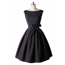 Red Black Audrey Hepburn Style 1950s rockabilly Dress 2017 New Summer Dress Sleeveless Bow Sash Women Vintage Retro Dresses