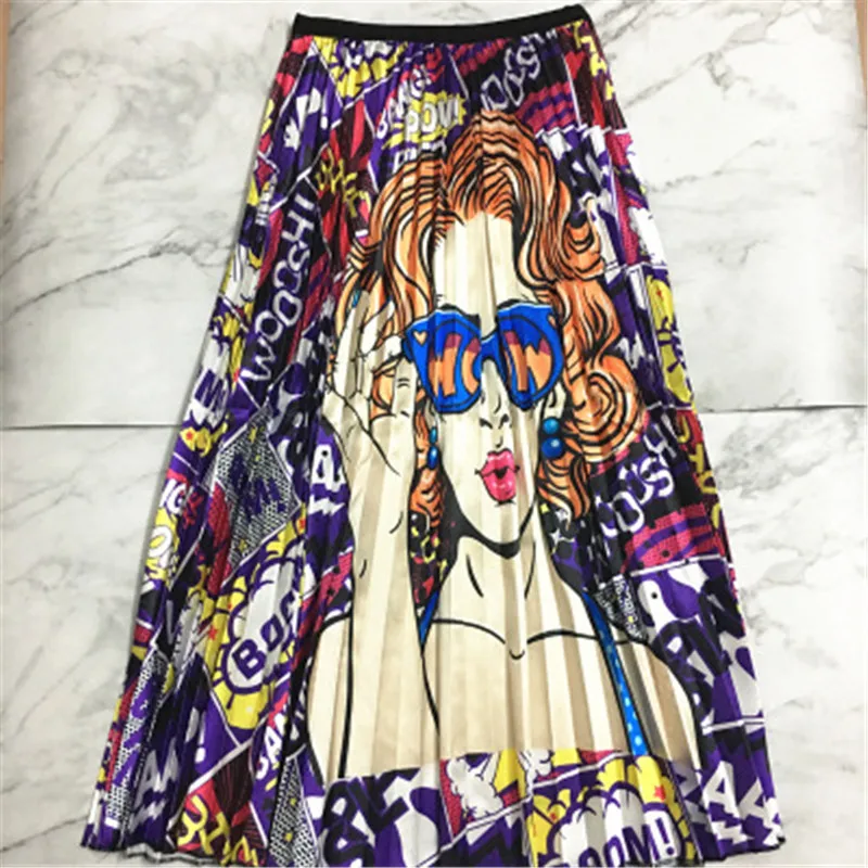 Весенне-летняя мультяшная Женская юбка с высокой талией, длинная Плиссированная повседневная юбка, Женская юбка для женщин Rok