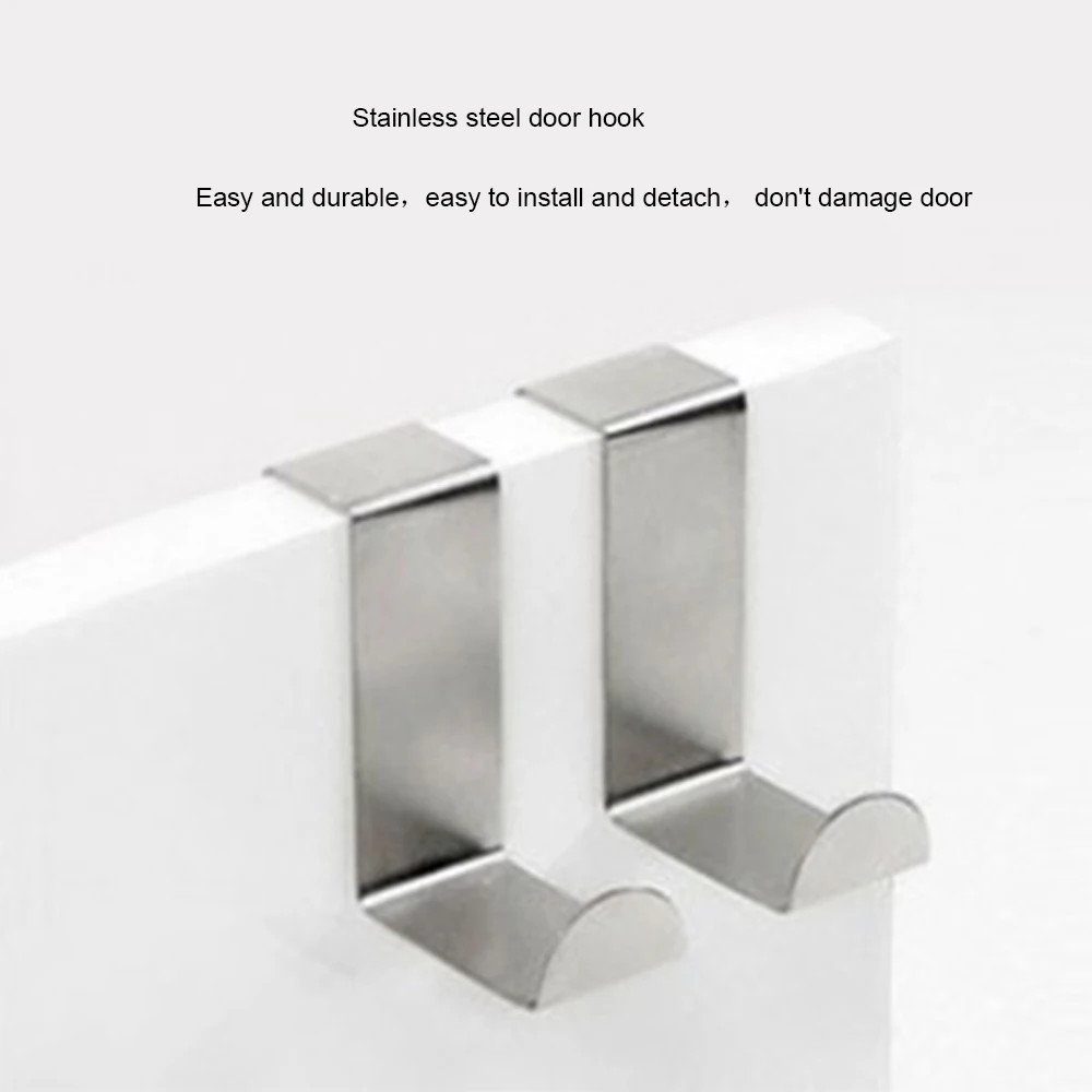 2 Pcs/Set Stainless Steel Door Hooks Over Drawer Room Door Hook Kitchen Bathroom Hanger