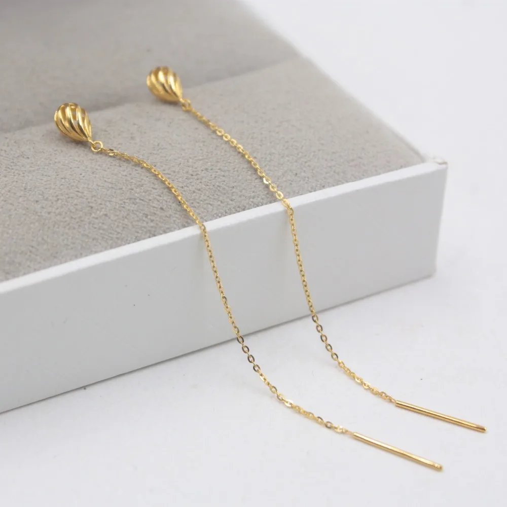 

Authentic 18K Yellow Gold Earrings Raindrop O Link Chain For Women Girl Drop Earrings Line 80mmL 1-1.2g Hot 2019