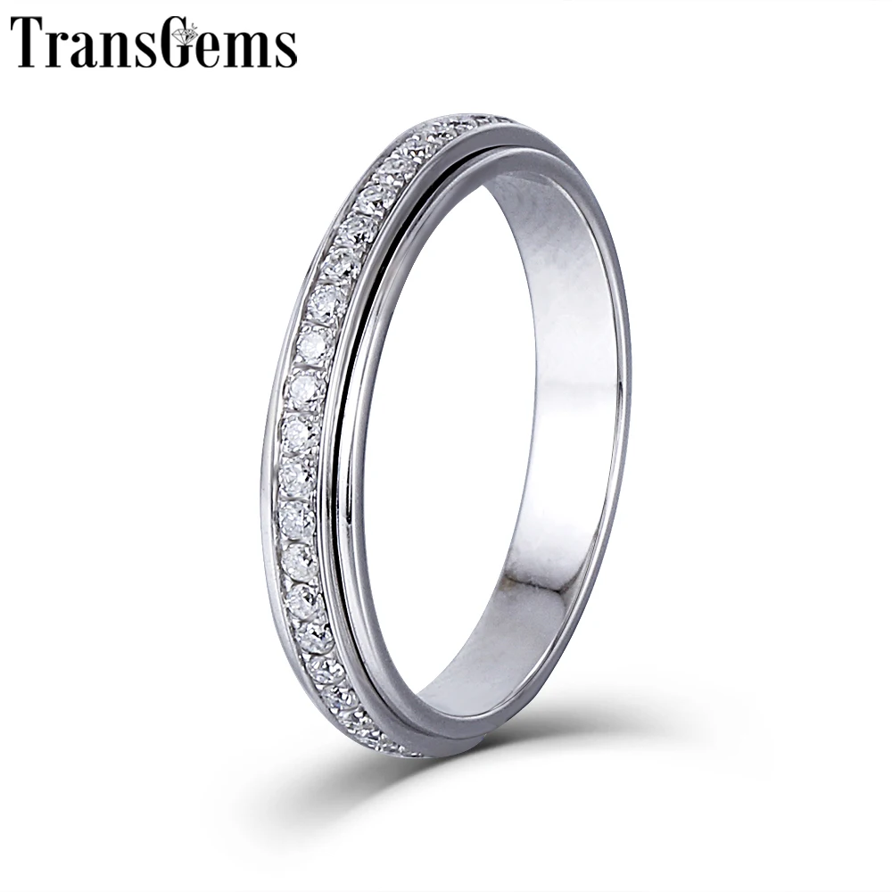 

TransGems 14K White Gold Wedding Band for Women 1.3mm Moissanite F Color Anniversary 585 Gold Ring Wedding Gift