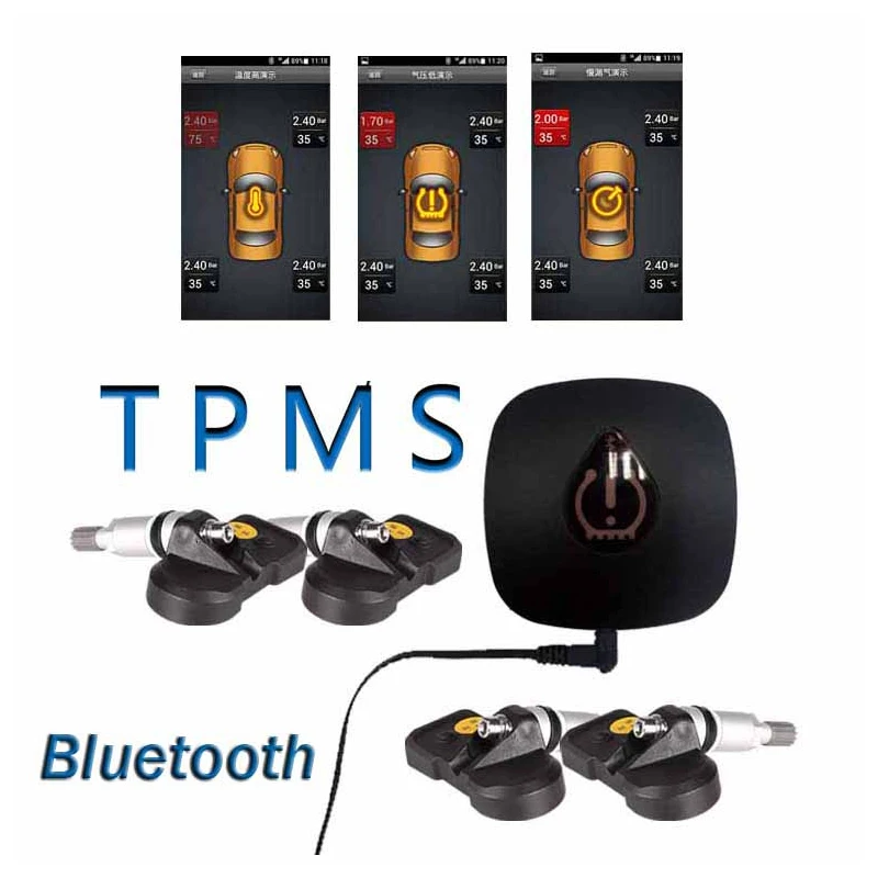 

Car Bluetooth TPMS Wireless Car Tire Pressure and Temperature Monitoring System For Android with 4 internal Sensors