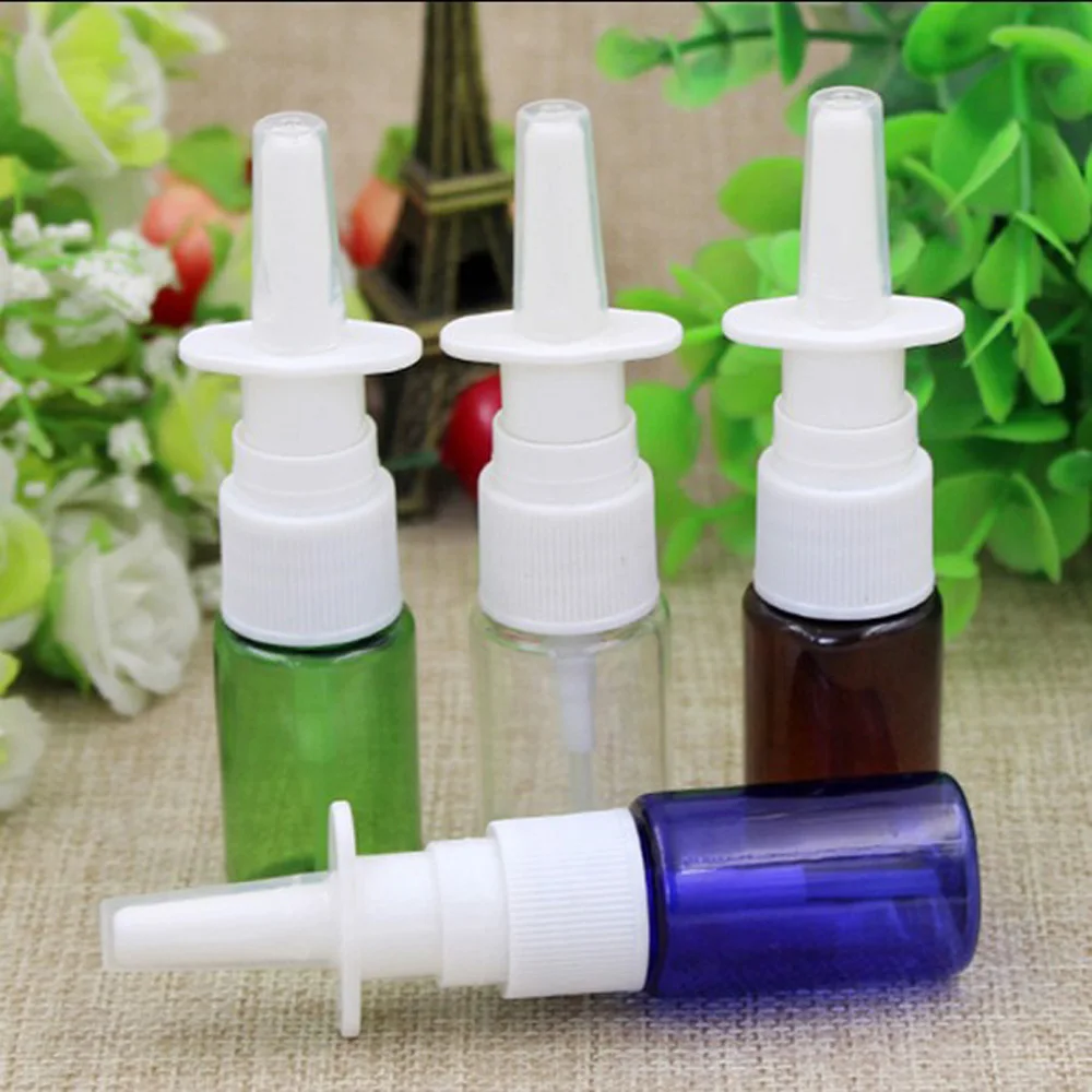 100Pcs/Lot 10ml 4 colors Empty Plastic Nasal Spray Bottles Pump Sprayer Mist Nose Spray Pet hot sale Refillable Bottles ZKH55