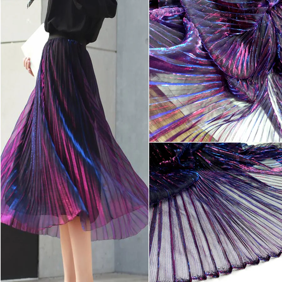 

Evening Dress Fabric Party Gown Flashing Fabric Rridescence Pleated Magic Color Fabric Wedding Dress Cosplay Material