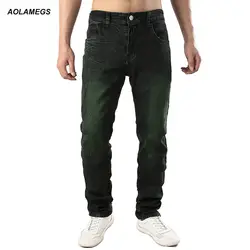 Aolamegs прямые однотонные джинсы повседневные штаны Большие размеры Мужские штаны для бега Высокая уличная мода Ретро спортивные для отдыха