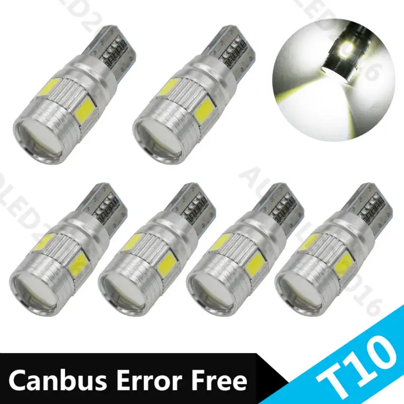 

6Pcs Car Auto LED T10 W5W Canbus 6 SMD 5630 LED Light Bulb No Error Led Parking Fog light Auto Cool White Univera Car Light