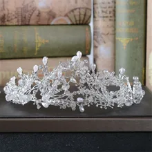 Snuoy Pearl Flower Bridal Crowns and Tiaras Headpiece Wedding Hair Accessories Luxury Floral Wedding Tiara Crown Head Jewelry