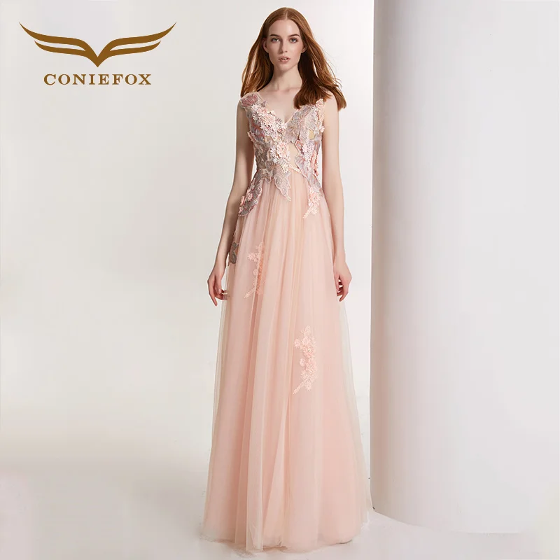 Sexy V-neck Cap Sleeve Tulle Prom Dress With Appliques