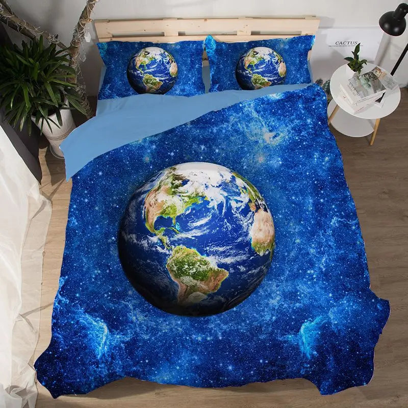 

Starry sky Earth pattern bed linen sheet pillowcase duvet cover sets bedding Full king queen size Brushed polyester bed cover