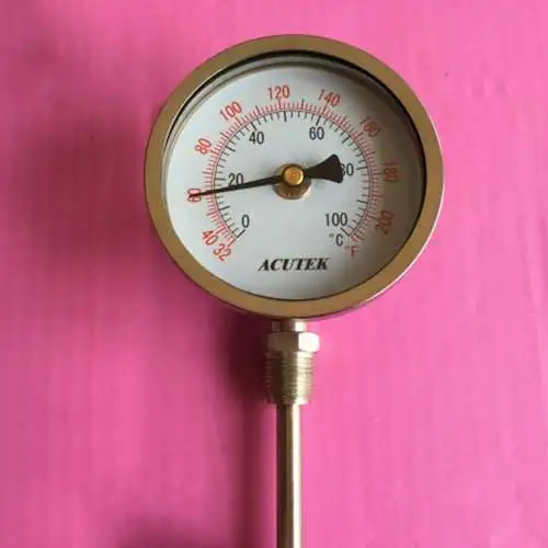 

Stainless Steel bi-metallic Thermometer -50-50~500 degrees L=100, 1/2"BSP WSS-411W