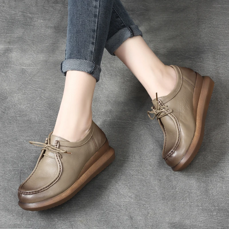 

Genuine Leather Women Pumps Black Casual Leather Shoes For Women Autumn 2018 Handmade Lace Up 4 CM Low Heels Soft Leather Shoes