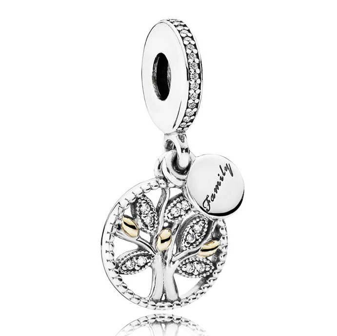 

925 Sterling Silver Family Charms Crystal Tree Of Life Beads Fit Pandora Bracelet Pendant For Women Berloque Pulsera Jewelry