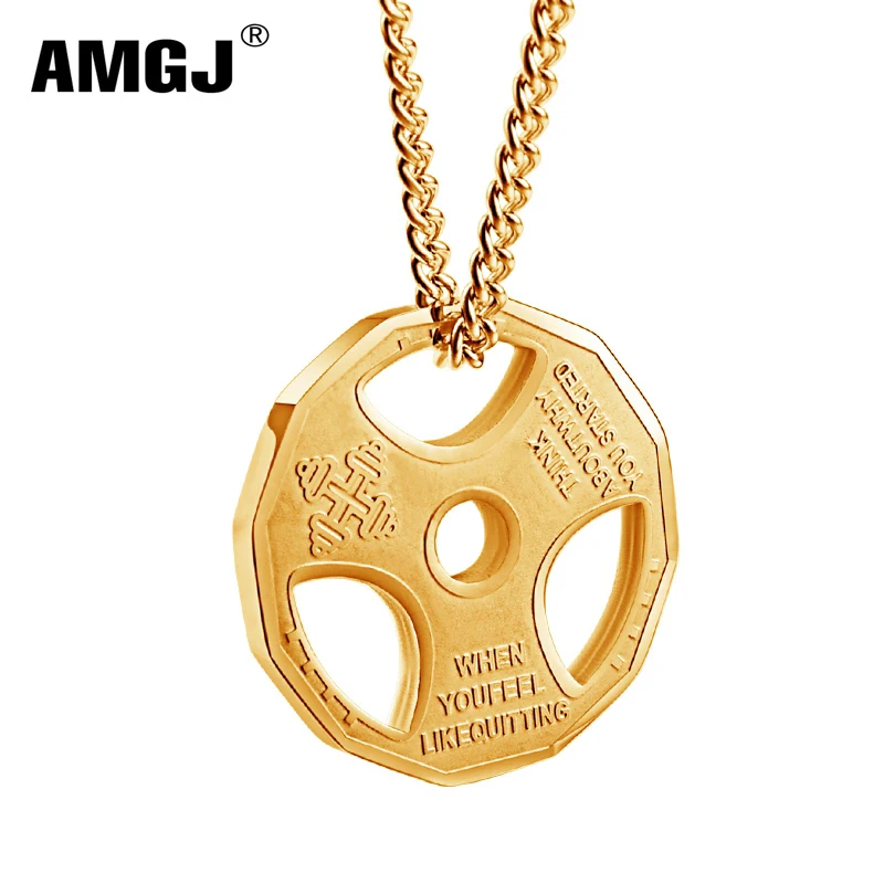 

Titanium Stainless Steel Fitness Gym Necklace Weight Plate Barbell Dumbbell Weightlifting Bodybuilding Crossfit Exercise Jewelry