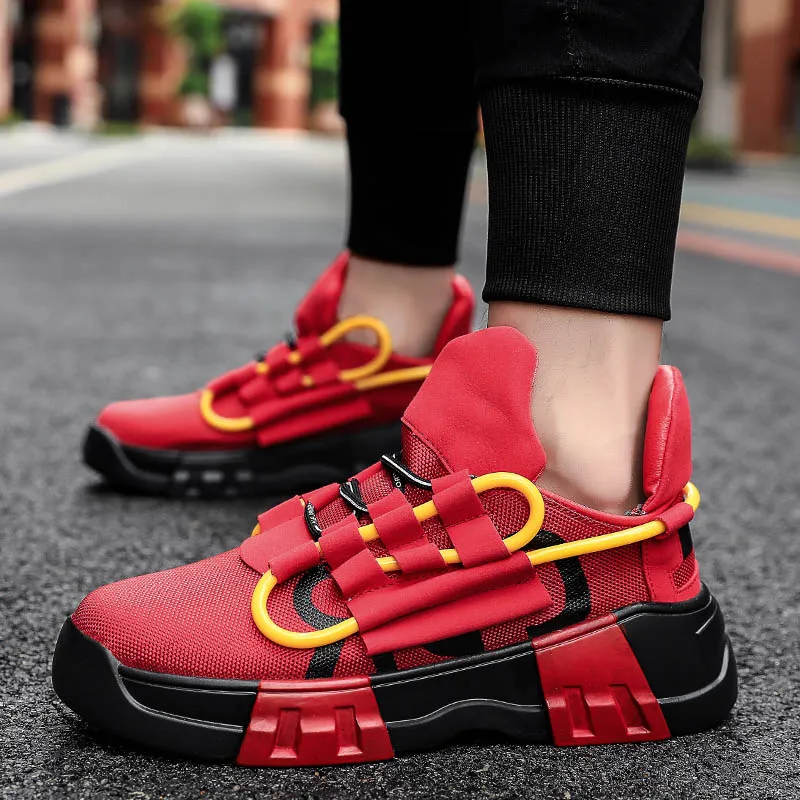 Dropshipping Hot Sell Sports Shoes Men Yellow INS Running Shoes Plus Size zapatillas Height Increasing Classical Retro Sneakers - Цвет: Red