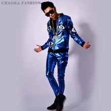 Большие размеры мужское пальто для сцены сапфировые синие глаза бейсбольные куртки DJ Бар мужской певец костюм DS trend Личная кожаная куртка