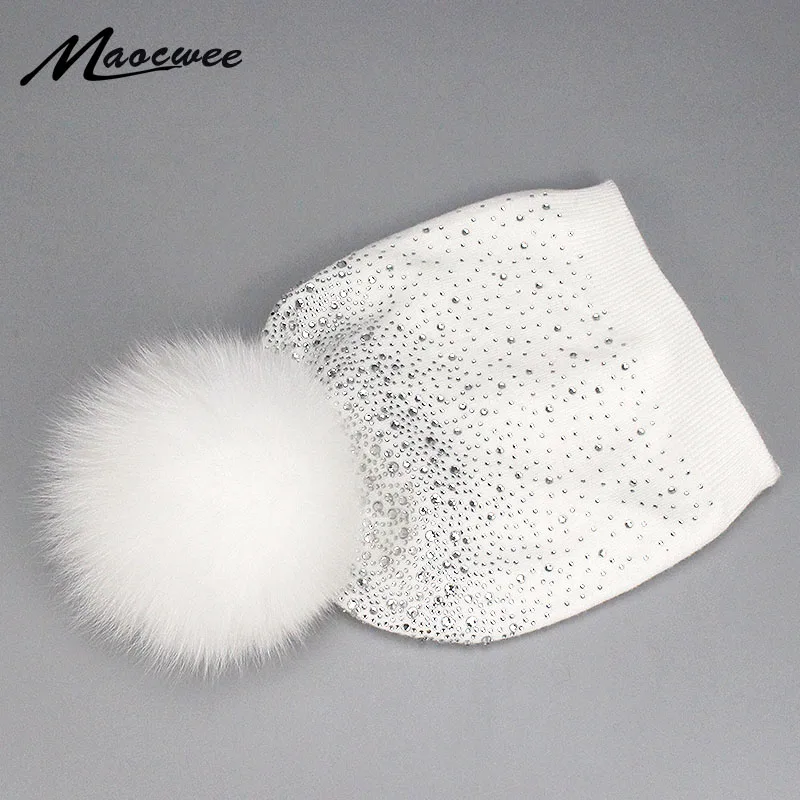 Wholesale Women Wool Diamond Winter Hat With Fox Mink Pompom Luxury Rhinestone Skullies Girl Beauty Beanies Woman Casual Gorros Wholesale Women Wool Diamond Winter Hat With Fox Mink Pompom Luxury Rhinestone Skullies Girl Beauty Beanies Woman Casual Gorros