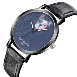Модные для мужчин женщин часы кожаный ремешок кварцевые Мода милая собака Vogue повседневное наручные часы pt4