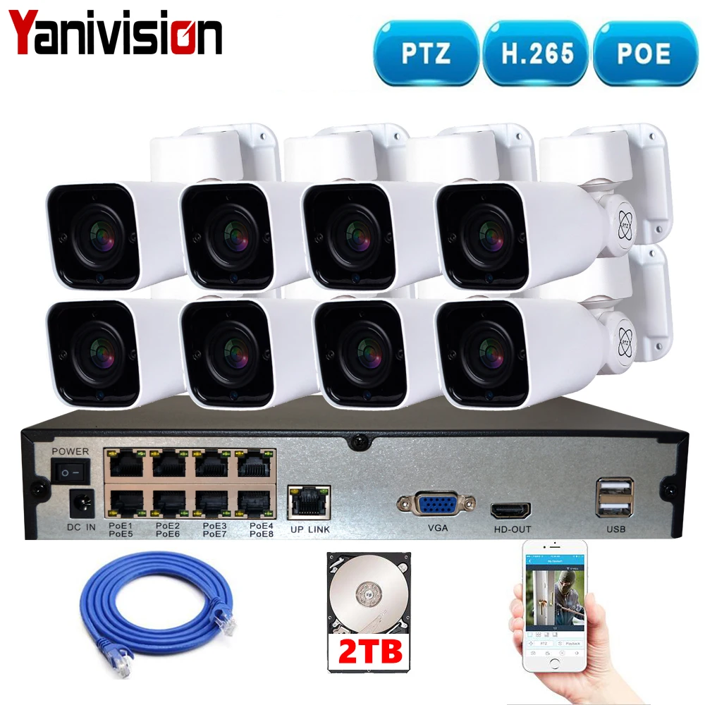 

8CH PTZ POE Kit Security Camera System CCTV System 8 1080P 4X ZOOM PTZ Camera Video Surveillance Kit Video Surveillance Outdoor