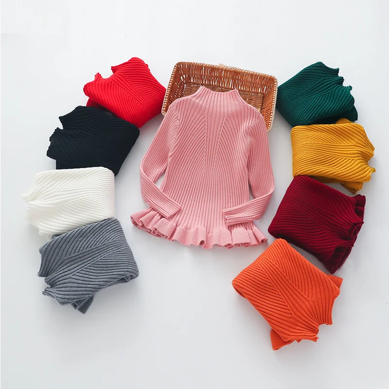 Sweet Ruffles Girls Sweater Knitted Solid Children Winter Sweater Turtleneck Long Sleeve Warm Pullover For Girls Girls Clothing (12)