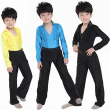 Мальчика латиноамериканских танцев кружевное сине-белые черного цвета для Бальных и сценических танцев современный Мальчики латинские танцевальные костюмы латинские мальчиков танцевальный костюм 16