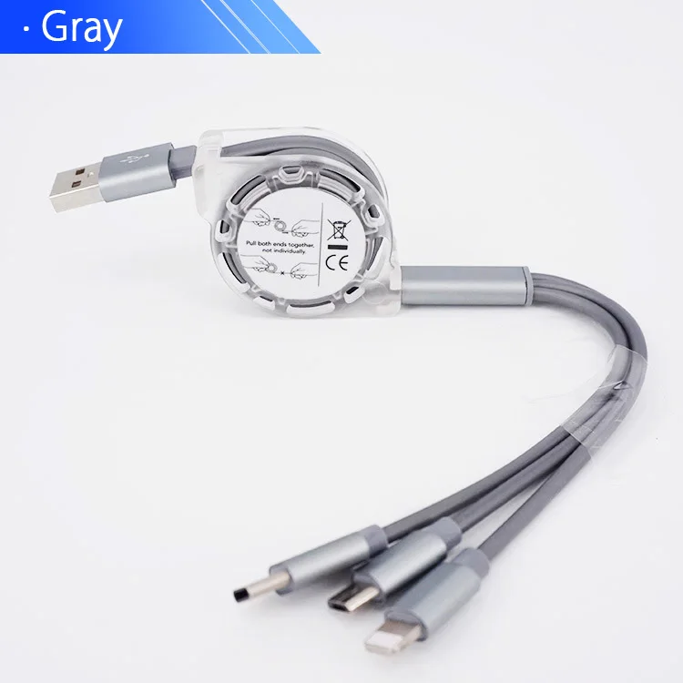3 в 1 Выдвижной Micro USB зарядный кабель мульти USB зарядный кабель USB C type-c универсальный кабель для Xiaomi samsung Galaxy Note 10 - Цвет: Gray
