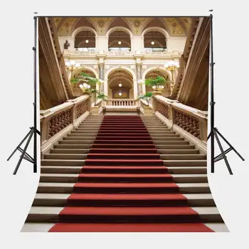 

5x7ft Red Carpet Stairs Photography Backdrop Retro Elegant Wedding Photography Studio Props