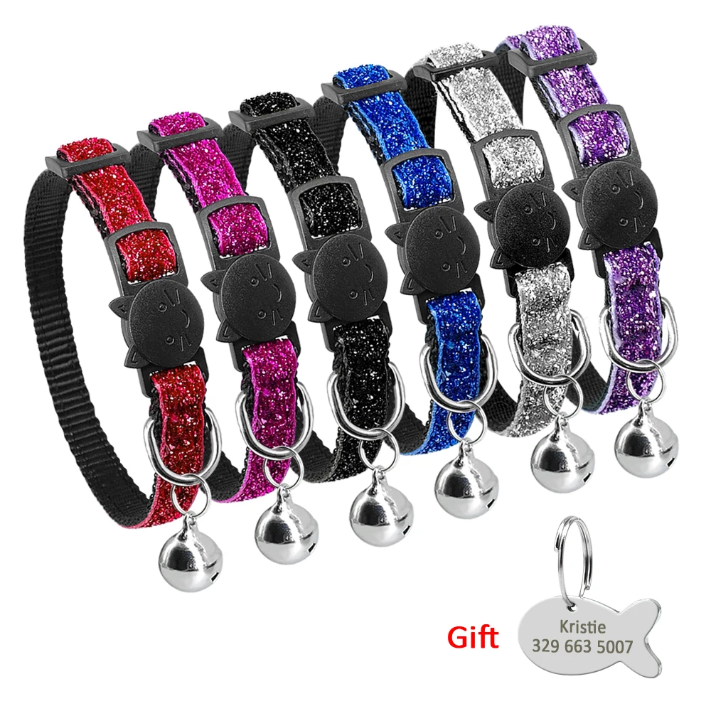 

Quick Release Cat Id Collar Personalized Nylon Collar Breakaway Safety Cats Kitten Collar With Bell Free Engrave Name