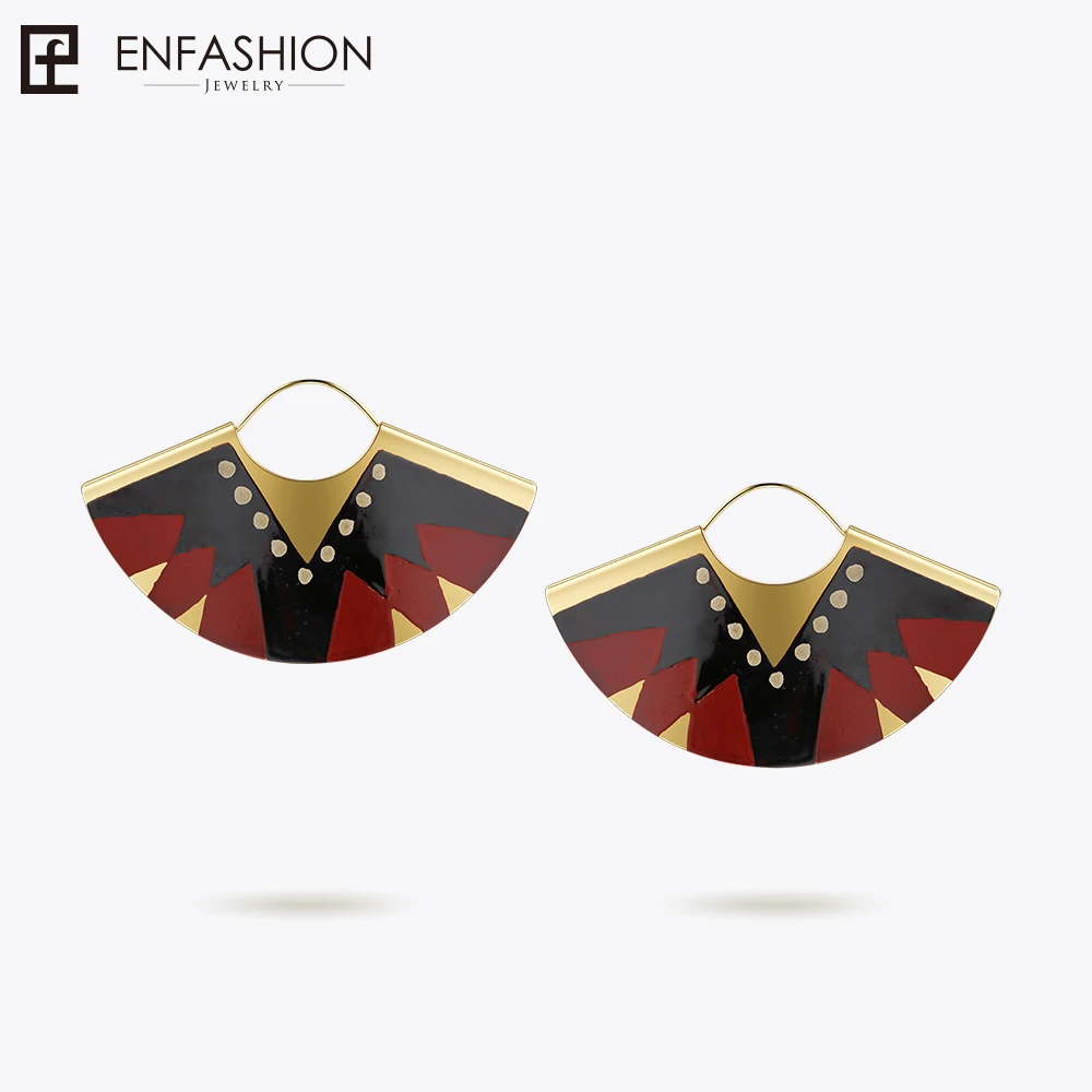 

Enfashion Lacquer Art Series Glory Silk Drop Earrings Fan Shape Big Gold color Earrings for Women Earings oorbellen EBQ18LA47