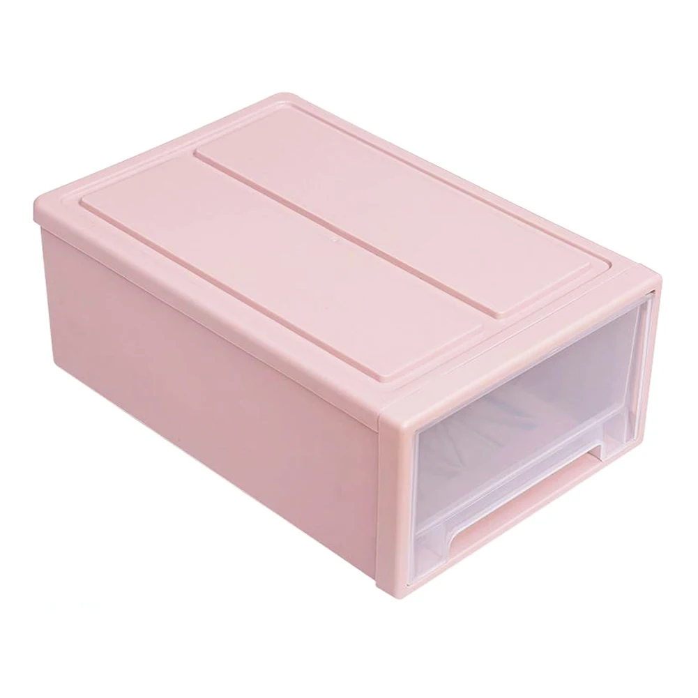 

Drawer Style Storage Box Stackable Plastic Clothes Organizer Reusable Shoes Box Home Storage Supply Pink