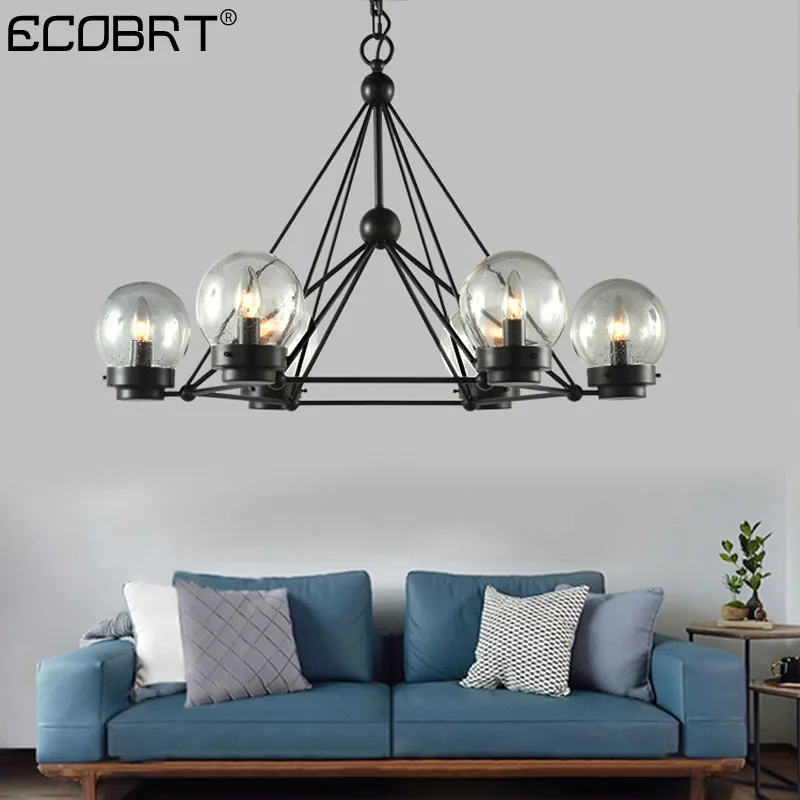 Nordic Style Black Ceiling Lamps in Living Room with Glass Ball Shade Ceiling Lighting Indoor