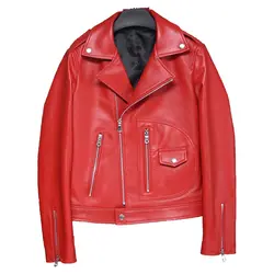 Корейский дубленка из натуральной кожи куртка женская одежда 2019 элегантный осенне-весенний пальто красный Для женщин топы плюс Размеры ZT2263