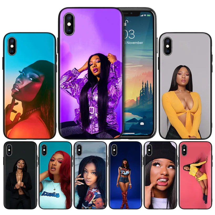 

Megan thee stallion Rapper Soft Black Silicone Case Cover for iPhone 7 8 XS Max XR X 6 6S 5 5C 5S SE Plus Back Protective