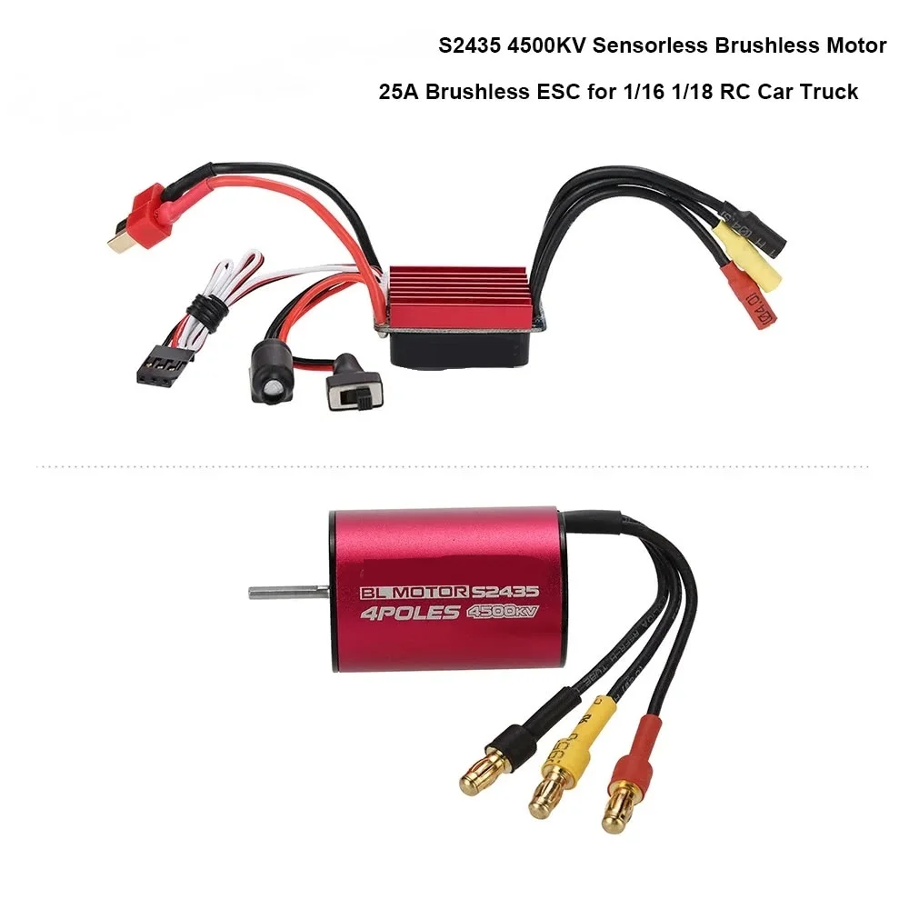 

S2435 4500KV Sensorless Brushless Motor and 25A Brushless ESC Combo Set for 1/16 1/18 RC Car Truck Part