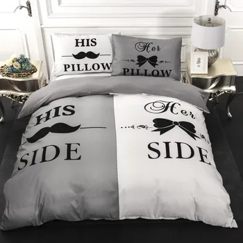 

His Side Her Side printed bed linens set Bedding Set Single Double Queen King Queen King Sizes set with Pillowcases 3 pcs/ 4 pcs