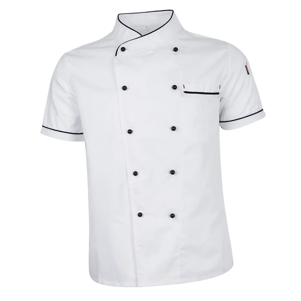 Women Men Durable Chef Jacket Coat Hotel Kitchen Summer Thin Waiter Uniform Short Sleeve Chefwear M-2XL