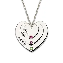 Wholesale Triple Heart Necklace with Birthstones Sterling Silver Engraved Name Necklce Mother Jewelry