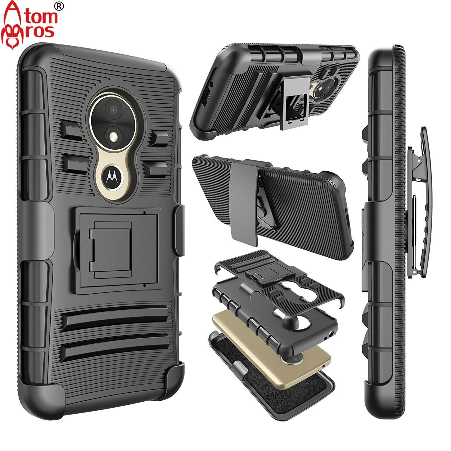 

AtomBros for Moto E5 Plus Case Rugged Hybrid Belt Clip Holster Kickstand Hard Armor Case For Motorola Moto E5 Plus / E5 Supra