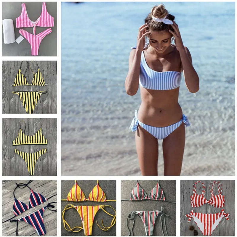 

Striped Printed Women Swimwear Badpak Brazilian Bikinis Push Up Beach Wear Bandeau Bathing Suit traje de bano Mujer Trikinis New