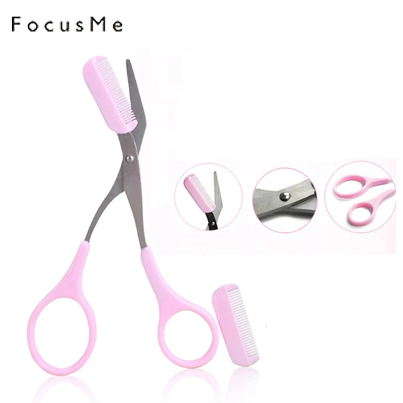 

FocusMe Professional Pink Eyebrow Trimmer Scissors With Comb Shaping Eyebrow Grooming Cosmetic Scissors Makeup Tool