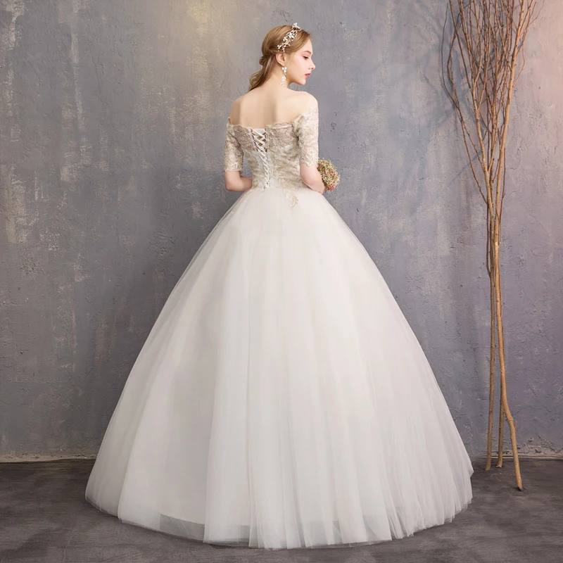 New Women Fashion Wedding Dress Short Sleeve Elegant Bridal Dress