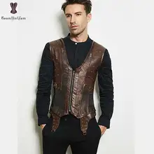 Стимпанк Для мужчин корсет Ретро Винтаж наряд Искусственная Кожа Жилет Стиль панк Korset Готический Push Up, нижнее белье, бюстье придающее Сталь косточки утягивающие корсеты и бюстье